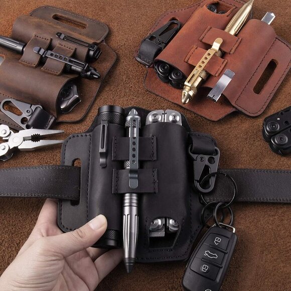 Multitool Belt Sheath, EDC Leather Belt Organizer, Belt Holder with Multitool Po - Picture 8 of 9